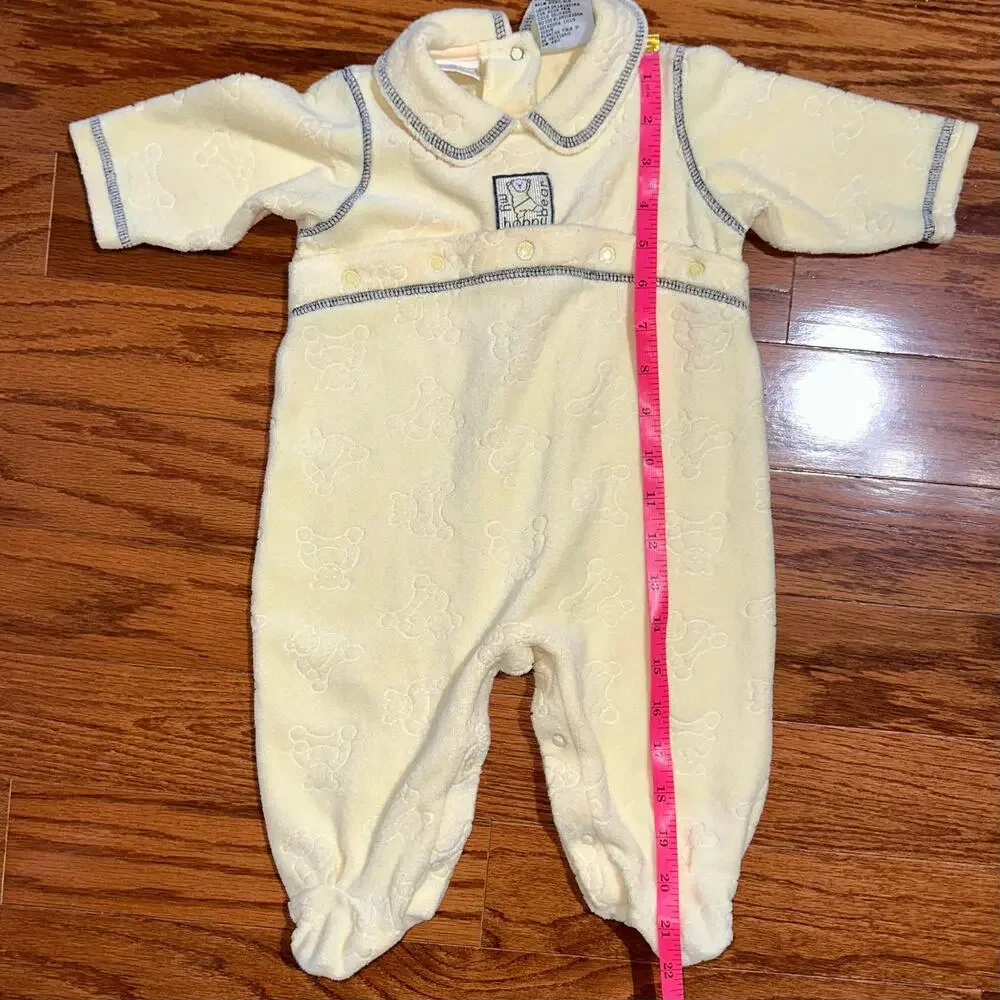 Vintage 90s McBaby Yellow Terry Teddy Bear One Piece Footie Jumpsuit Size 3/6M